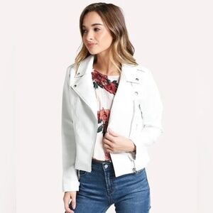 NEW BB Dakota Womens Leather Hello Motorcycle Jacket White Size Medium M